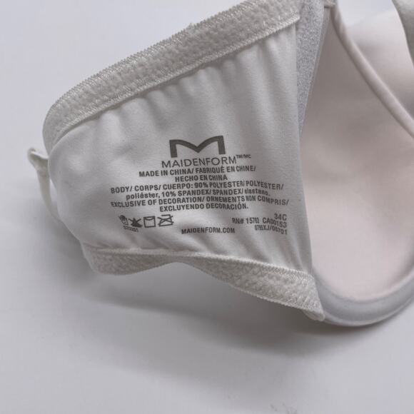 Maidenform T-Shirt Bra 34C White Underwire Stretch Cups Polyester/Spandex - Picture 5 of 5